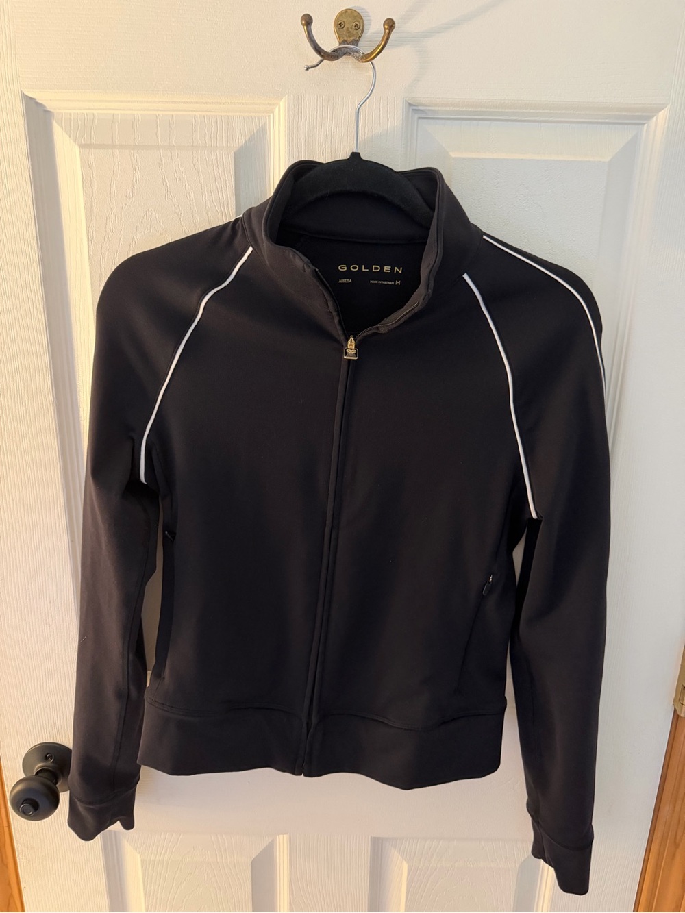 Aritzia Golden Active Black Jacket with White Piping